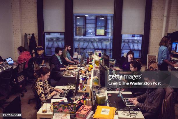 Employees from the website Deadspin work inside their office in Manhattan, New York on November 1, 2018.