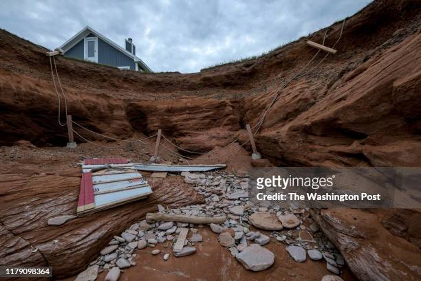 Massive erosion claimed a safety line near a home in Magdalen Islands, Quebec on June 20, 2019. The islands are warming at about twice the global...