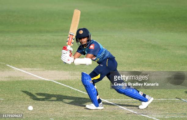Shashikala Siriwardena of Sri Lanka plays a shot during game one of the Women's One Day International series between Australia and Sri Lanka at Allan...