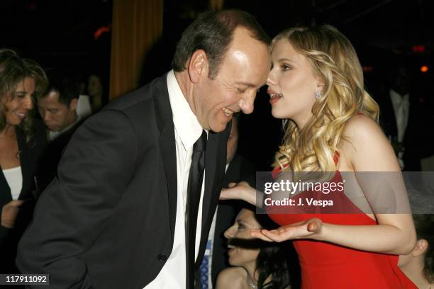 Kevin Spacey and Scarlett Johansson during The Weinstein Company & Glamour Magazine 2006 Golden Globes After Party at Trader Vic's in Beverly Hills,...