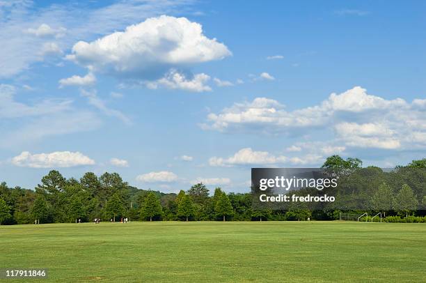 soccer players jugando al fútbol en el campo de fútbol con pelota de fútbol - playing field fotografías e imágenes de stock