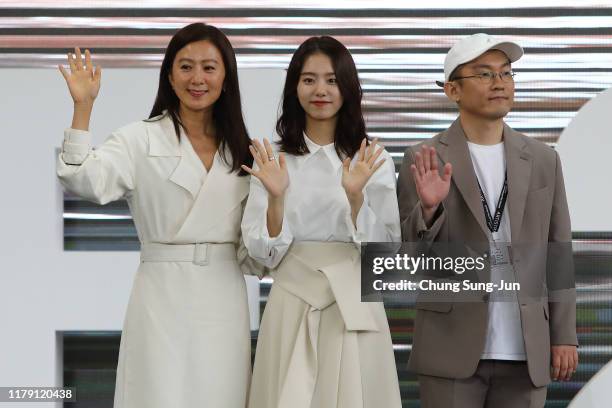 Director Lim Dae-Hyung, actress Kim Hee-ae and Kim So-Hae attend the Outdoor Greeting 'Moonlit Winter' at the Busan Cinema Center during the day...