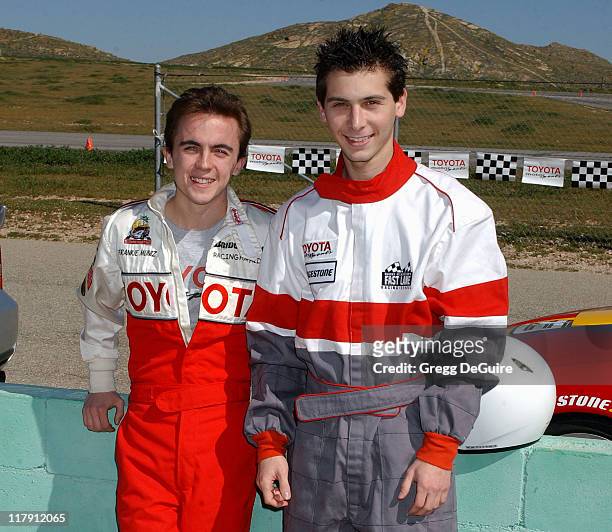 Frankie Muniz and Justin Berfield during 2005 Toyota Pro/Celebrity Race Driver Training at Willow Springs International Raceway in Rosamond,...