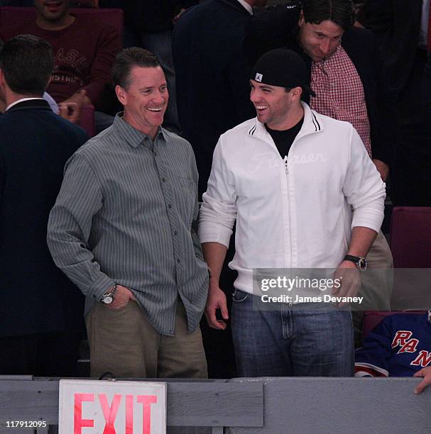 Tom Glavine and David Wright during Celebrities Attend Philadelphia Flyers vs New York Rangers Game - October 10, 2006 at Madison Square Garden in...