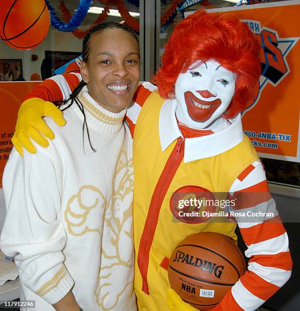 Teresa Weatherspoon and Ronald McDonald during Miss USA 2003 Susie Castillo and the Knicks Are Honoring Dr. Martin Luther King Jr's Birthday with New...