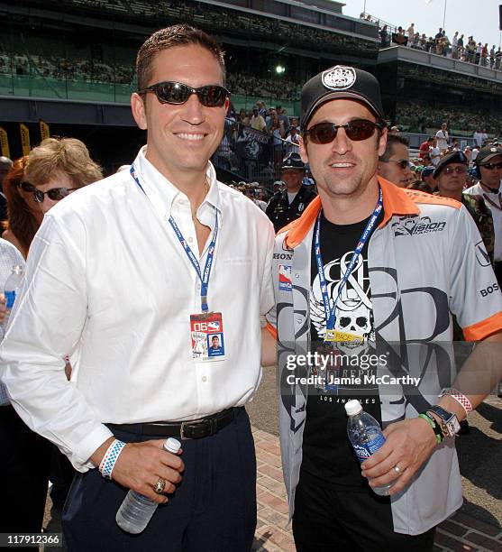 Jim Caviezel and Patrick Dempsey during Indianapolis 500 - 90th Running - Race Day at Indianapolis Motor Speedway in Indianapolis, Indiana, United...