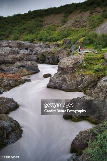 hraunfossar in summer, iceland - hraunfossar stock pictures, royalty-free photos & images