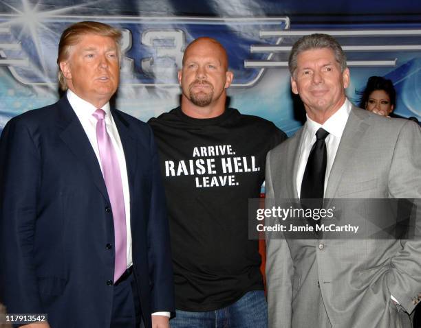 Donald Trump, Stone Cold Steve Austin and WWE Chairman Vince McMahon