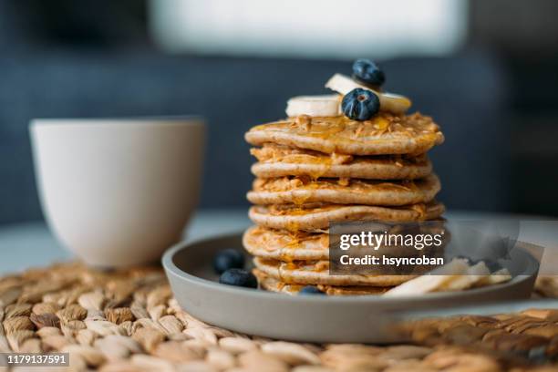 homemade pancakes - blueberry pancakes stock pictures, royalty-free photos & images