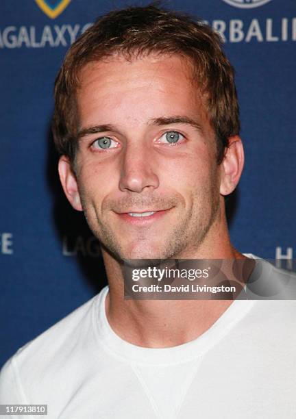 Professional soccer player Mike Magee attends the LA Galaxy Fourth of July Weekend Kick Off Party at L.A. LIVE on July 1, 2011 in Los Angeles,...