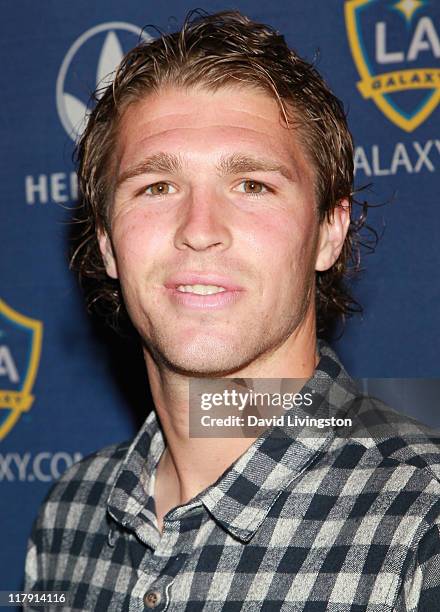 Professional soccer player Kyle Davies attends the LA Galaxy Fourth of July Weekend Kick Off Party at L.A. LIVE on July 1, 2011 in Los Angeles,...