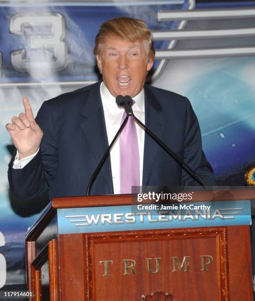 Donald Trump during Donald Trump and WWE News Conference for WrestleMania 23 - March 28, 2007 at Trump Tower in New York City, New York, United...
