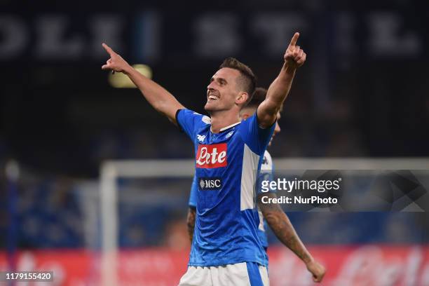 Arkadiusz Milik of SSC Napoli celebrates after scoring during the Serie A TIM match between SSC Napoli and Atalanta BC at Stadio San Paolo Naples...
