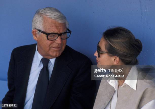 Cary Grant and Barbara Harris during Cary Grant Attends Opening Day at Dodger Stadium - April 5, 1979 at Dodger Stadium Dugout in Los Angeles,...