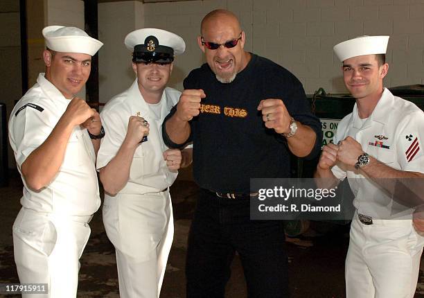 Bill Goldberg with Naval servicemen during Bill Goldberg Promotes "The Longest Yard" in Atlanta at Turner Field in Atlanta, Georgia, United States.