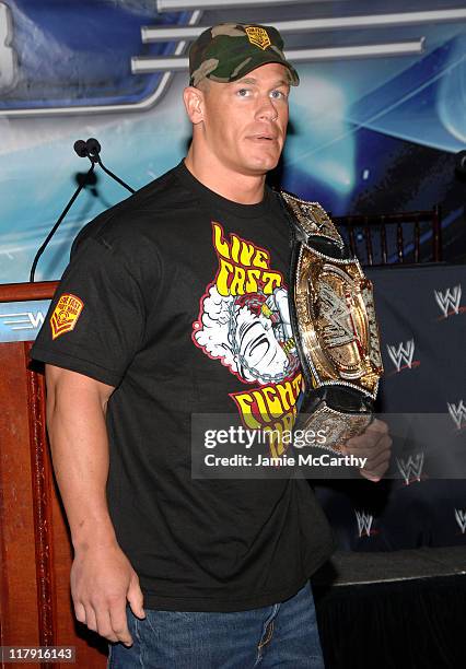 Champion John Cena during Donald Trump and WWE News Conference for WrestleMania 23 - March 28, 2007 at Trump Tower in New York City, New York, United...