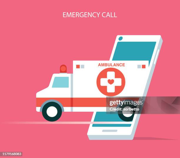 ambulance car via mobile phone - car warning light stock illustrations