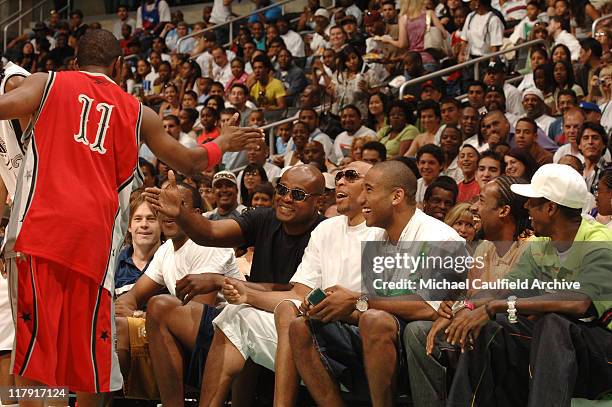 Usher, Antoine Walker and Shawn Marion during Night's Dream Celebrity and All-Star Basketball Game on July 9, 2006 at the Staples Center in Los...