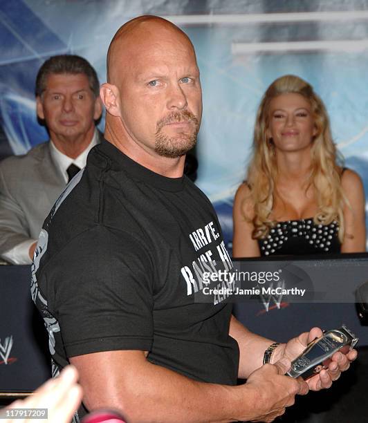 Stone Cold Steve Austin during Donald Trump and WWE News Conference for WrestleMania 23 - March 28, 2007 at Trump Tower in New York City, New York,...