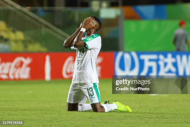 Issaga Kane of Senegal reacts during the FIFA U-17 World Cup Brazil 2019 group D match between Netherlands and Senegal at Estadio Kleber Andrade on...