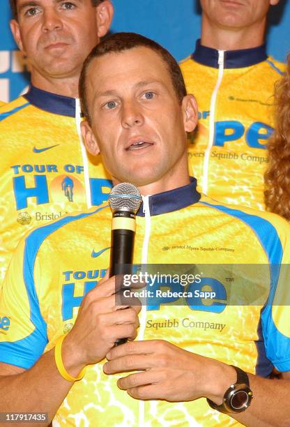 Lance Armstrong during Lance Armstrong Kicks Off Bristol-Myers Squibb Tour of Hope at City of Hope Cancer Center in Duarte, California, United States.