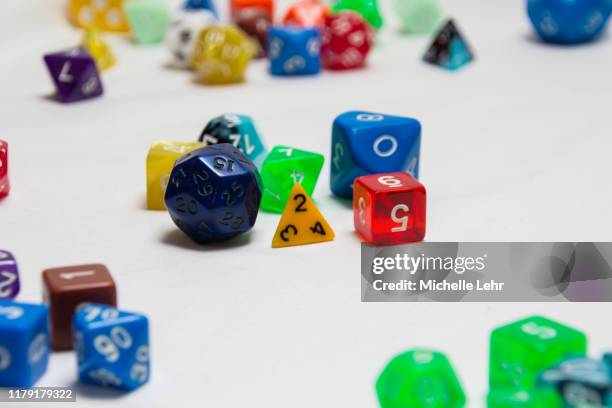 polyhedral dice collection a5 - d20 stock pictures, royalty-free photos & images