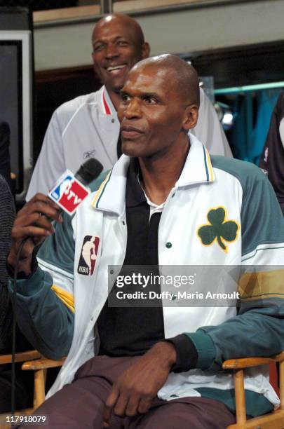 Clyde Drexler and Robert Parish during NBA Legends Launch 2005 Destination Finals Tour - April 21, 2005 at NBA Store in New York City, New York,...