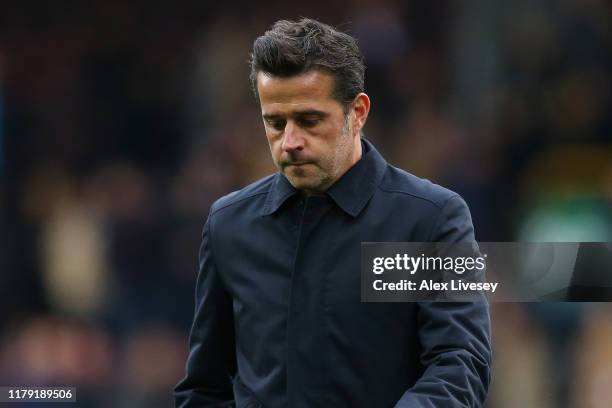 Marco Silva, Manager of Everton reacts after the Premier League match between Burnley FC and Everton FC at Turf Moor on October 05, 2019 in Burnley,...