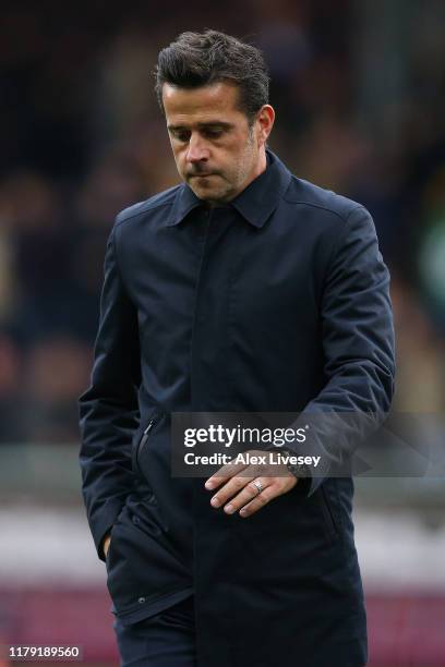 Marco Silva, Manager of Everton reacts after the Premier League match between Burnley FC and Everton FC at Turf Moor on October 05, 2019 in Burnley,...