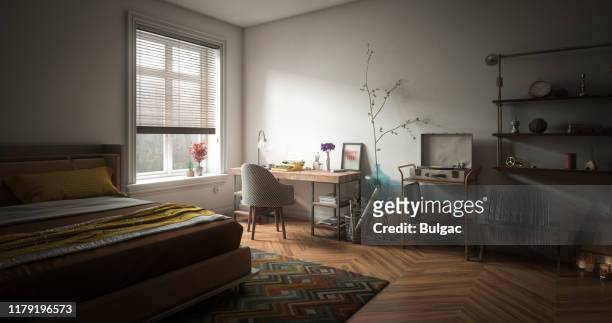 cozy home interior - bedroom interior stock pictures, royalty-free photos & images