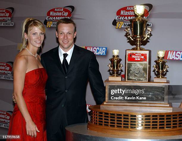 Winston Cup Champion, Matt Kenseth and wife Katie pose with the Championship trophy