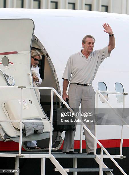 Head coach Pat Riley of the NBA Champion Miami Heat arriving in Miami International Airport after winning the NBA Championship game the Heat beat the...