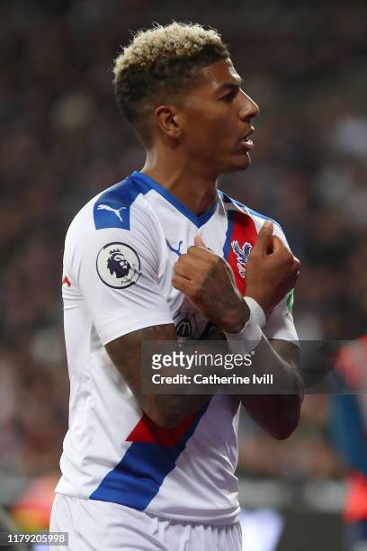 Patrick van Aanholt of Crystal Palace celebrates after he scores his sides first goal from the penalty spot during the Premier League match between...