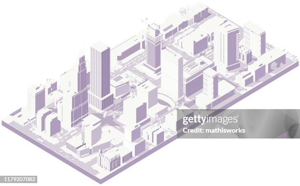 aerial isometric city in white - isometric white city stock illustrations