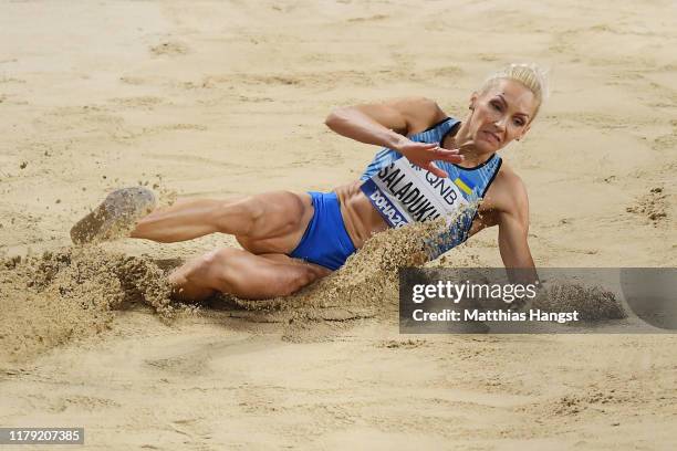 Olha Saladukha of Ukraine competes in the Women's Triple Jump final during day nine of 17th IAAF World Athletics Championships Doha 2019 at Khalifa...