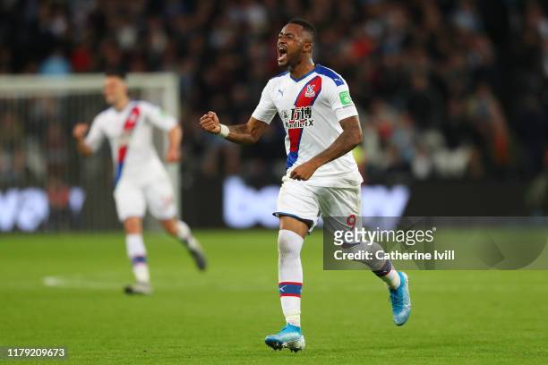 Jordan Ayew of Crystal Palace celebrates after scoring his sides second goal which is awarded following a VAR review during the Premier League match...