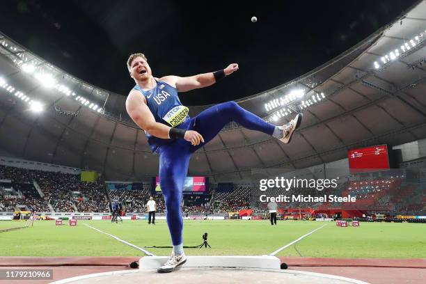 Ryan Crouser of the United States competes in the Men's Shot Put final during day nine of 17th IAAF World Athletics Championships Doha 2019 at...