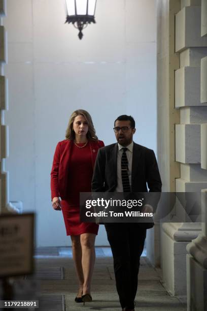 Rep. Katie Hill, D-Calif., arrives to the Capitol for the House vote on an impeachment inquiry resolution on Thursday, October 31, 2019. This was...