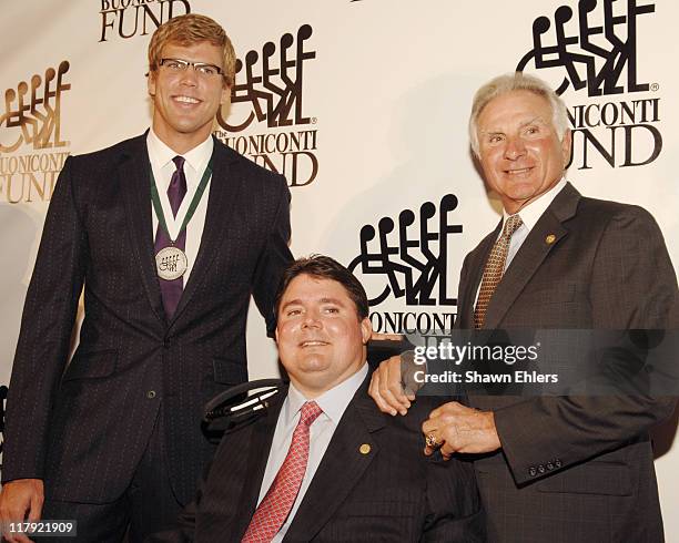 Gary Hall, Marc Buoniconti and Nick Buoniconti during 20th Annual Great Sports Legend Dinner Benefit for the Buoniconti Fund at The Waldorf Astoria...
