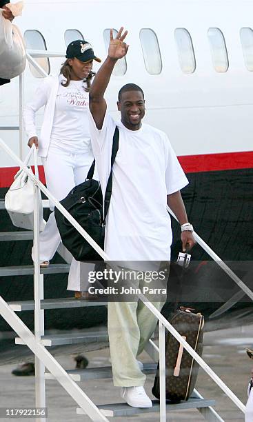 Dwyane Wade of the Miami Heat arriving in Miami after winning the NBA Championship game the Heat beat the Dallas Mavericks 95-92 in Game 6 of the NBA...