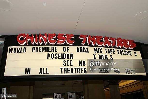 Signage during And1 Mixtape Tour Volume 9 Premiere at Mann's Chinese Six in Hollywood, California, United States.