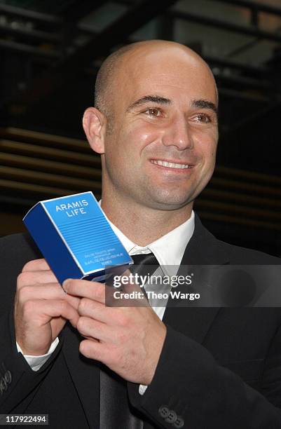 Andre Agassi during Tennis Superstar Andre Agassi Launches New Men's Fragrance - Aramis Life at Christies in New York City, New York, United States.