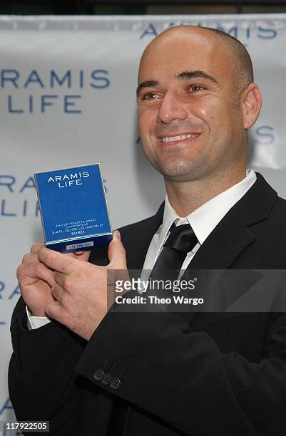 Andre Agassi during Tennis Superstar Andre Agassi Launches New Men's Fragrance - Aramis Life at Christies in New York City, New York, United States.
