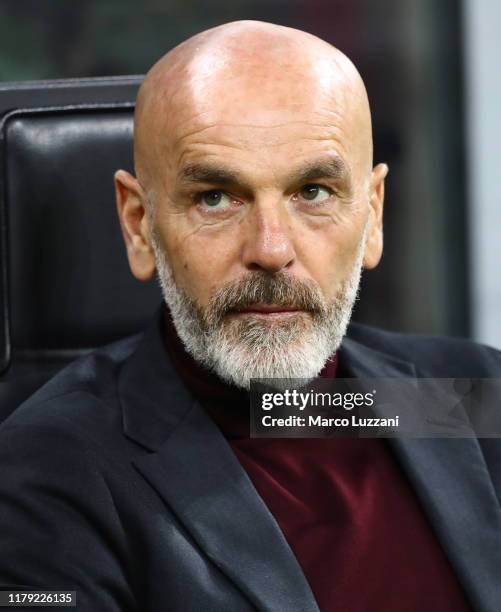 Milan coach Stefano Pioli looks on before the Serie A match between AC Milan and SPAL at Stadio Giuseppe Meazza on October 31, 2019 in Milan, Italy.