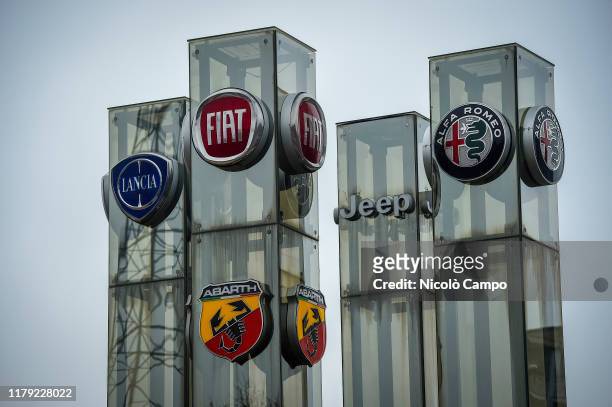 Picture shows the logos of Lancia, Fiat, Abarth, Jeep and Alfa Romeo awhich are brands of Fiat Chrysler Automobiles company. On 31 October 2019 the...