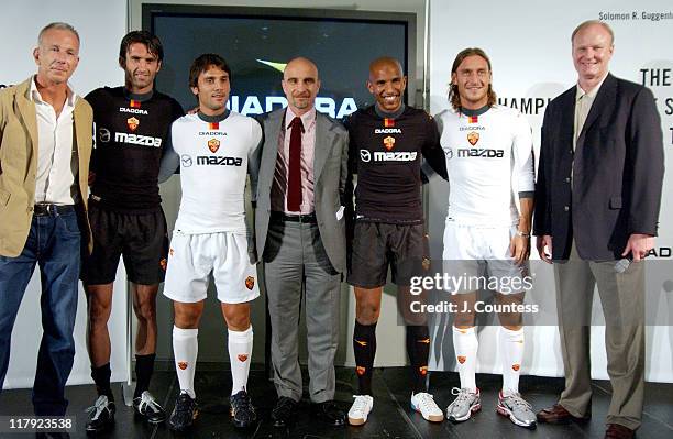 Roberto Bettega, Christian Panucci, Vincenzo Montella, Massimo Barzaghi, Managing Director of Diadora, Olivier Dacourt, Francesco Totti and Bill...