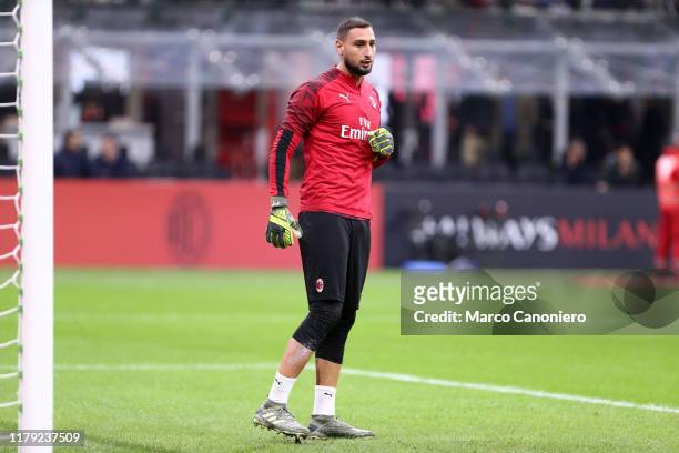 Gianluigi Donnarumma of Ac Milan during the the Serie A match between Ac Milan and Spal. Ac Milan wins 1-0 over Spal.