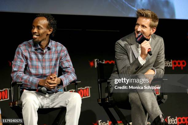 Barkhad Abdi and Paul Sparks speak on stage at the Castle Rock Screening + Panel At New York Comic Con presented by Hulu on October 05, 2019 in New...