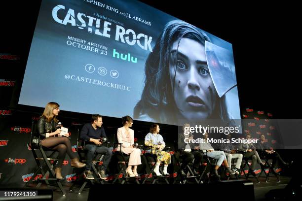 Terri Schwartz, Dustin Thomason, Lizzy Caplan, Elsie Fisher, Tim Robbins, Yusra Warsama, Barkhad Abdi, Paul Sparks and Matthew Alan speak on stage at...