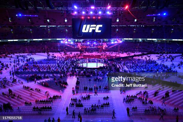 General view of the Octagon prior to the UFC 243 event at Marvel Stadium on October 06, 2019 in Melbourne, Australia.